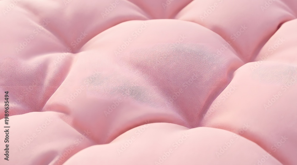 Obraz premium Close up view of a soft pink quilted fabric cushion featuring a smooth texture and deep tufted button hole patterns