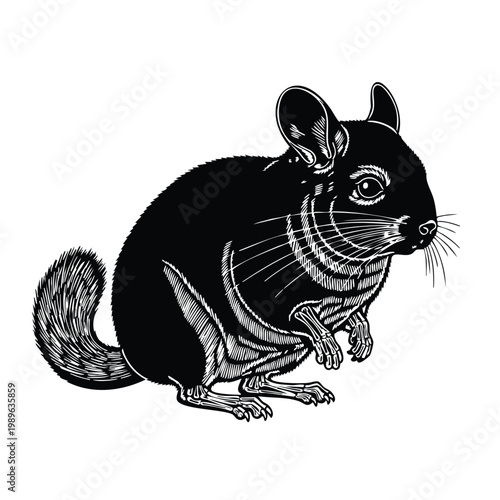 Chinchilla silhouette sitting on white background set bundle.