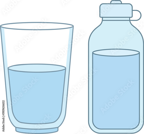 Light blue glass of water and matching water bottle on white background water glass beverage drink liquid