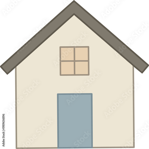 Simple cartoon house with blue door and beige walls home building