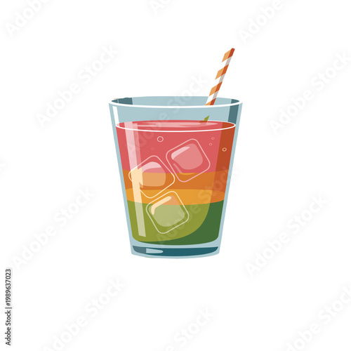 Refreshing glass of layered colorful drink.