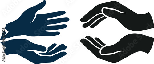 Two Pairs Of Hands Cupped Together In Dark Blue And Black Colors