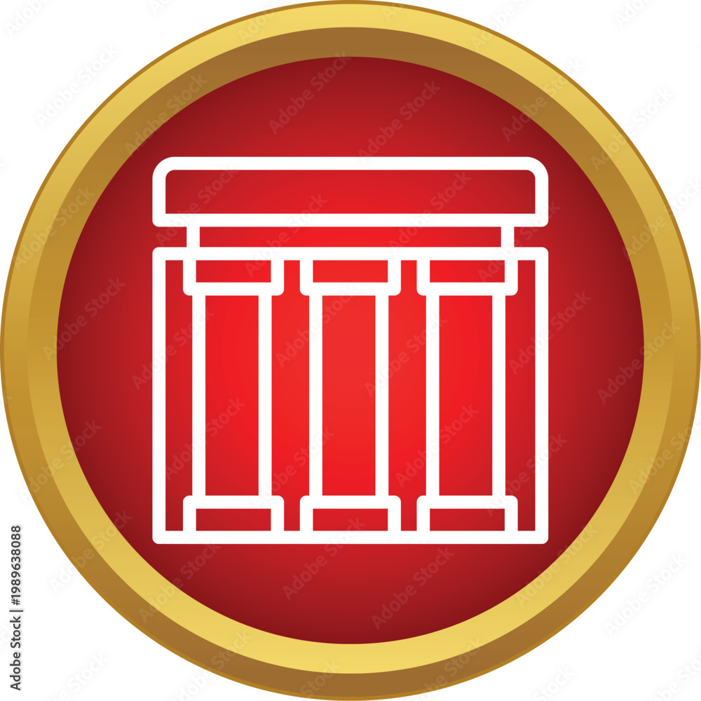 Fototapeta premium Architectural columns forming a historic structure within a red and gold circle