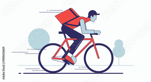 Young Man Delivering Food by Bicycle in Bright Studio Background