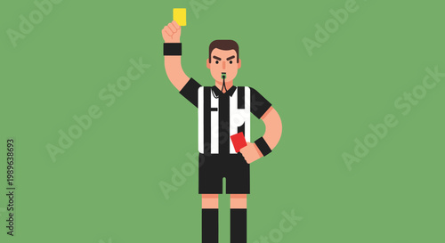 Foto Football Referee Showing Yellow and Red Cards in Green Field