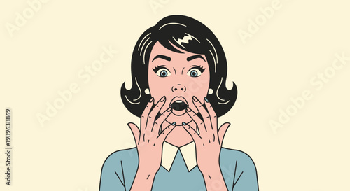 Shocked Retro Pop Art Woman with Surprised Expression in Bright Studio