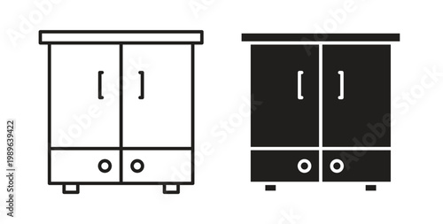 Cabinet icon linear pictogram. Editable Stroke. Isolated Vector Illustration.