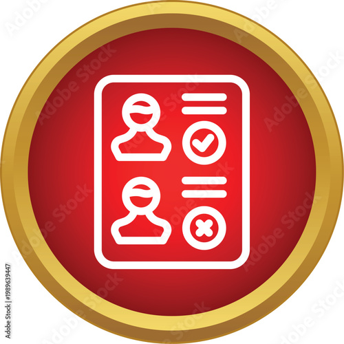 Voting ballot icon showing candidate selection and rejection within a golden rim