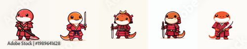 cute lizard vector wearing samurai armor