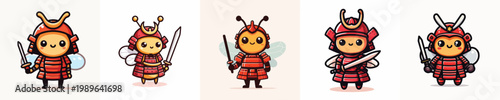 cute bee vector wearing samurai armor