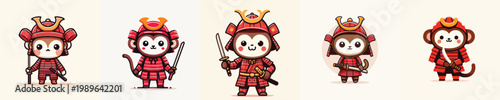 cute monkey vector wearing samurai armor