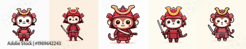 cute monkey vector wearing samurai armor