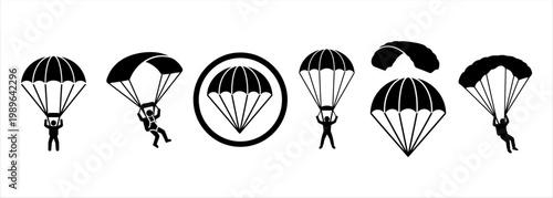 Collection of Parachuting and Skydiver Icons with Different Poses