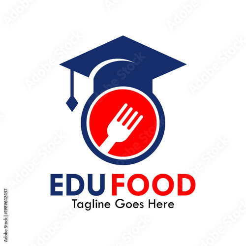 Creative educational logo design merging a graduation cap with a fork symbol, ideal for culinary schools, nutrition education, or student meal services.