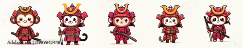 cute monkey vector wearing samurai armor
