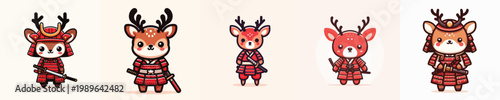 cute deer vector wearing samurai armor