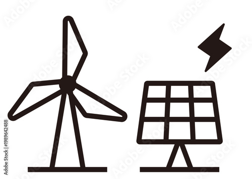 次世代エネルギーのシンプル線画アイコン（クリーンエネルギー・成長戦略）