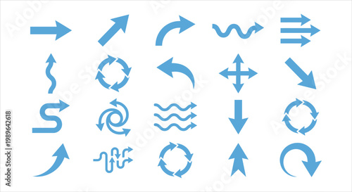 Comprehensive Set of Blue Vector Arrows for Movement and Directional Guidance