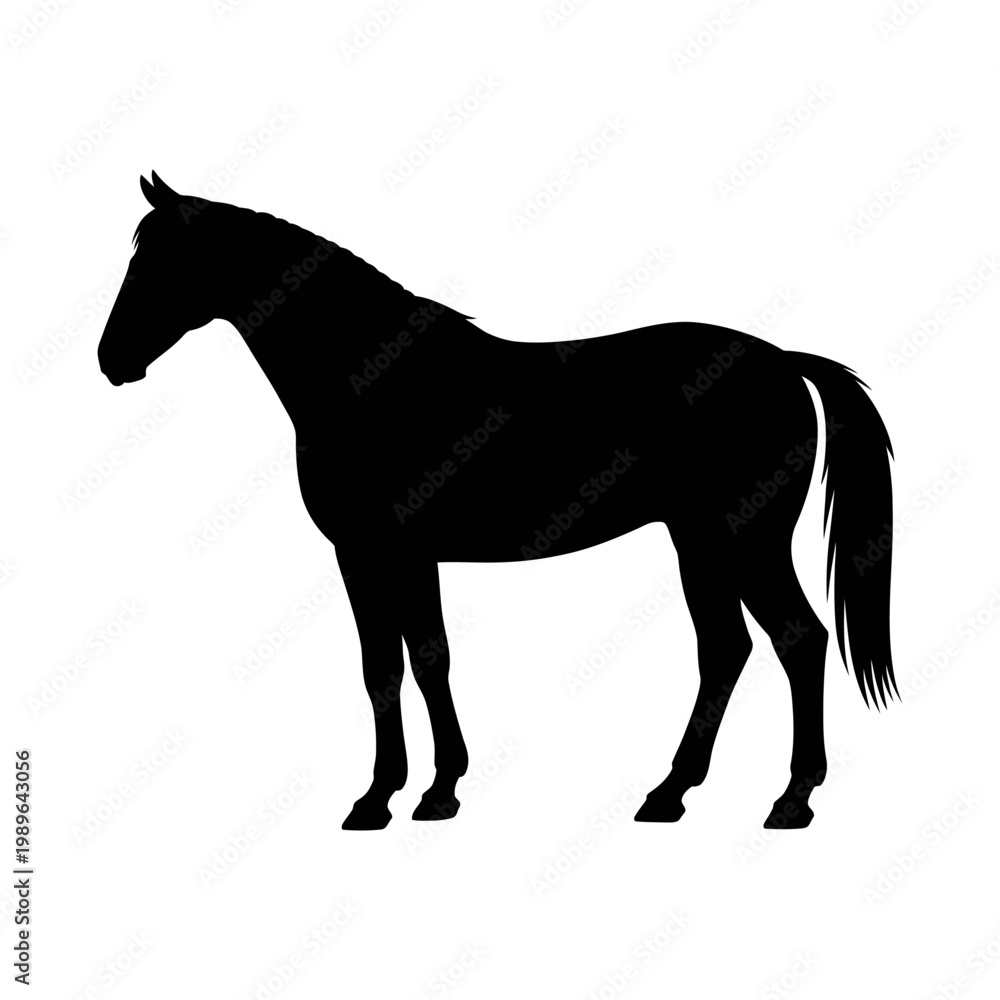 Obraz premium Vector silhouette of a horse standing alone in a plain area