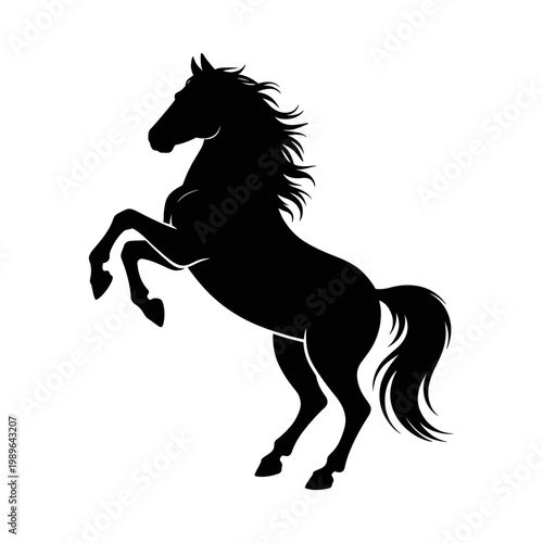 Vector of a black horse rearing up on its hind legs in a dynamic pose.