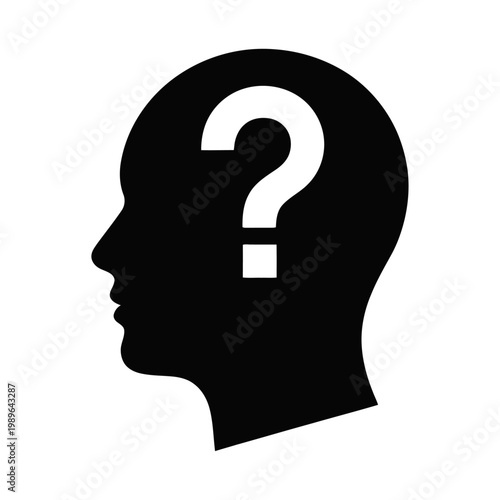 Vector of a human head with a question mark inside, symbolizing confusion or uncertainty.