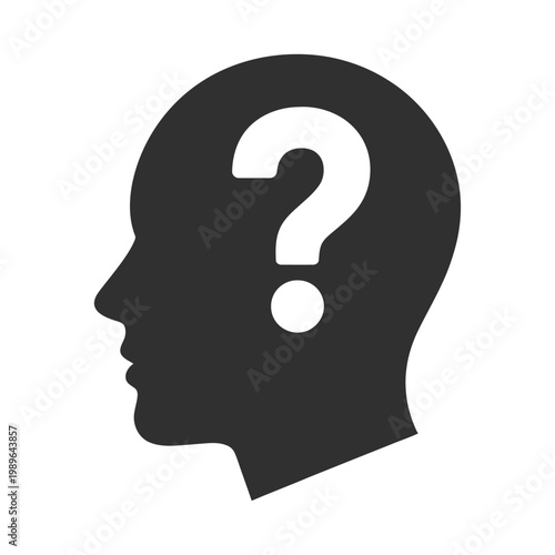 Vector of a human head with a question mark inside, symbolizing confusion or uncertainty.