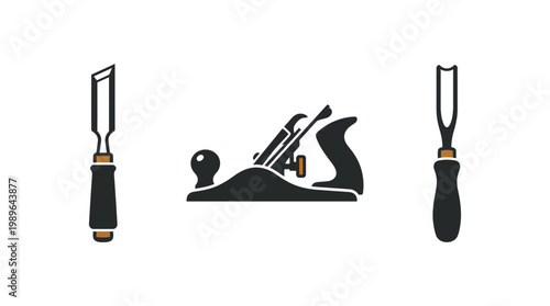 Comprehensive Set of Woodworking Tools Including Carving Knife, Wood Planer, and Chisel on Isolated White Background