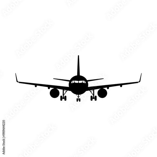Vector of a commercial airplane in flight from a front view perspective.