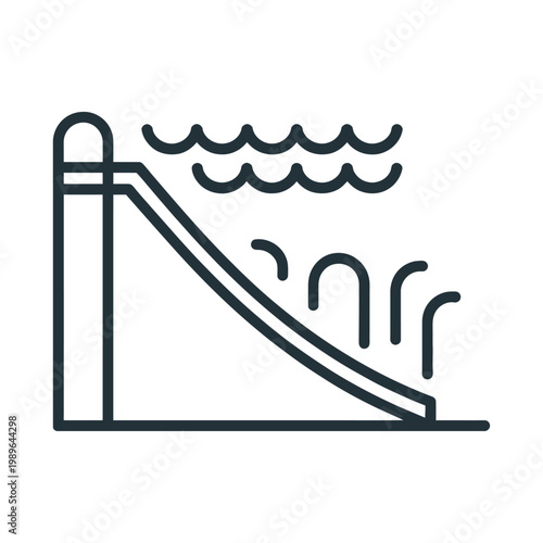 Vector of a water slide with wavy lines representing water splashing down.
