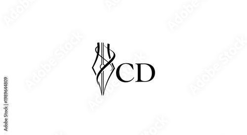 Elegant Calligraphy Pen Nib with CD Monogram on White Background