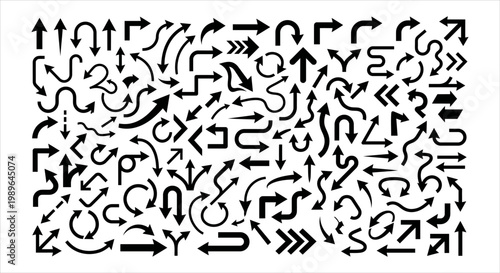 Collection of Various Arrows Icons and Symbols Isolated on White Background