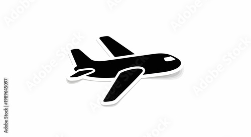 Black silhouette of an airplane with white border, isolated on white background