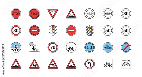 Traffic Signs Collection: Stop, Yield, Speed Limit, Pedestrian Crossing, Children, No Parking