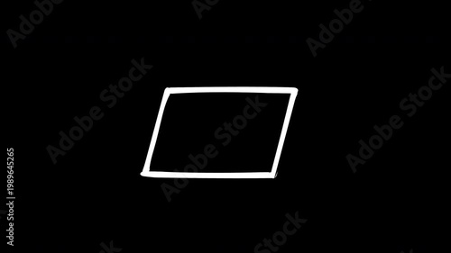 Animated white parallelogram outline with alpha channel on transparent background