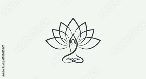 Meditating figure with lotus flower, zen, yoga, harmony, spiritual growth, enlightenment concept