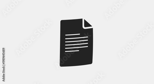 Simple Black Document Icon with Text Lines on Gray Background