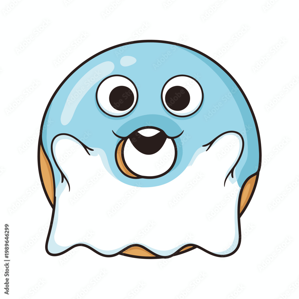 Obraz premium Cute Blue Donut Ghost Character with White Icing Drips