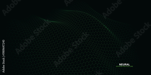 Neural network, futuristic background, green dots, black technology, abstract design