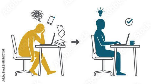 Businessman transforming to productive worker.