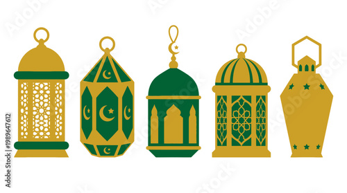 Ramadan lanterns in green gold.