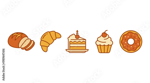 Variety of sweet baked dessert foods.