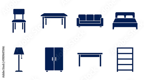Collection of Silhouettes Depicting Various Furniture Items Against a White Background