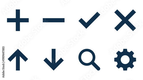 Set of simple, modern icons representing various actions and functions for digital interfaces