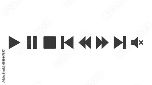 Abstract audio control icons representing play, pause, and volume adjustments