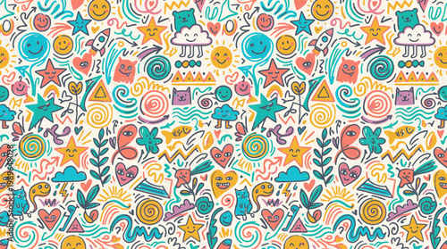 Colorful whimsical fantasy magical garden scene.