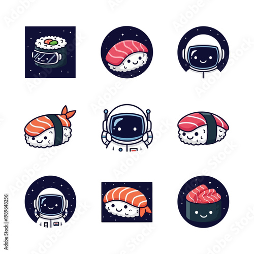 Cute Sushi Astronauts and Space Rolls: Kawaii Food and Cosmic Characters