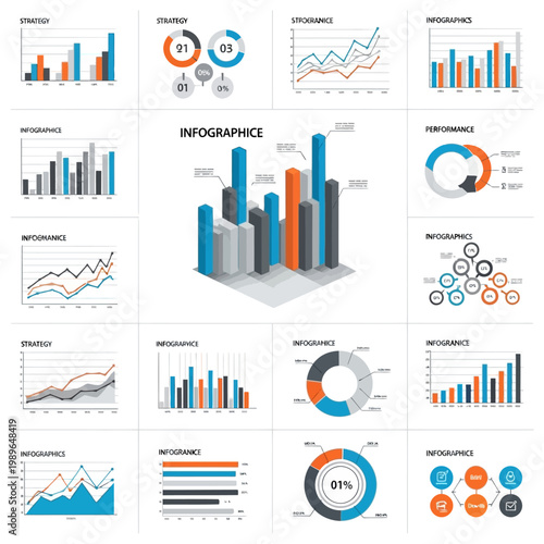 Data Visualization Collage: Charts, Graphs, Infographics, Strategy & Performance