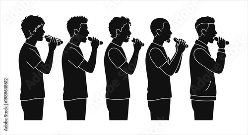 Silhouettes of Men Singing into Microphones in a Row