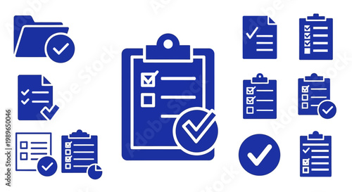 Checklist and Folder Icons with Checkmarks for Task Management and Approval