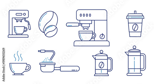 Coffee Machine Icons and Accessories Set